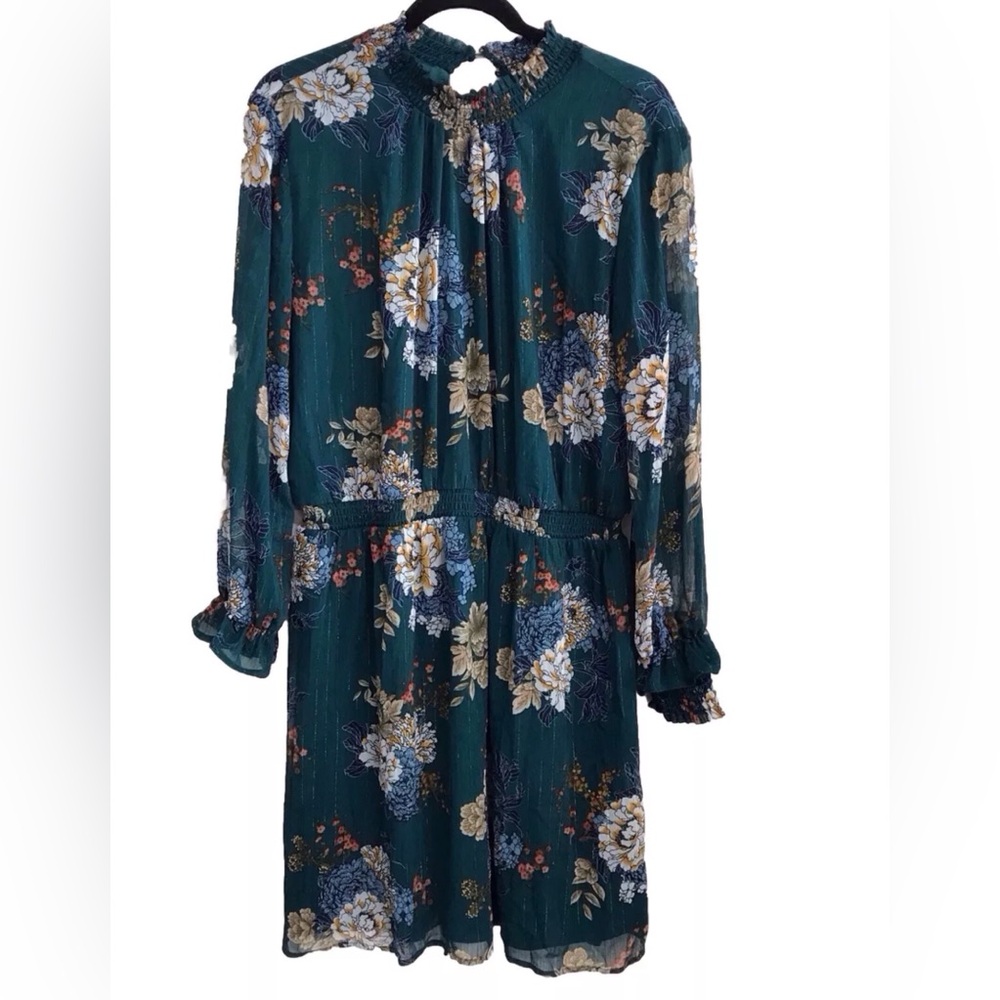 C women’s long sleeve green floral print dress